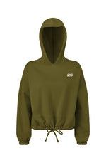 Ladies' Cropped Oversize Hooded Sweatshirt (Olive)